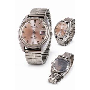 Vintage Princeton Swiss Watch Unbreakable Mainspring Date Mens Silver Tone